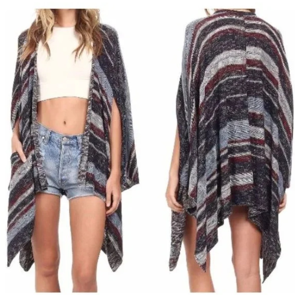 Free People Big Trail Cardigan Poncho Striped Size: S